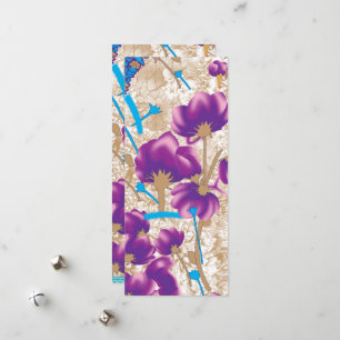 Levendig bloemmotief met paarse en blauwe f feestdagenkaart