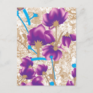 Levendig bloemmotief met paarse en blauwe f feestdagenkaart