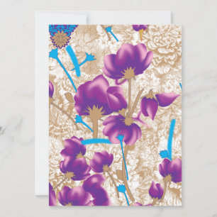 Levendig bloemmotief met paarse en blauwe f feestdagenkaart