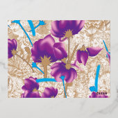 Levendig bloemmotief met paarse en blauwe f folie feestdagen briefkaart (Achterkant)