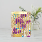 Levendig bloemmotief met paarse en blauwe f folie feestdagen briefkaart (Staand Voorkant)