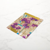 Levendig bloemmotief met paarse en blauwe f folie feestdagen briefkaart (Gedraaid)