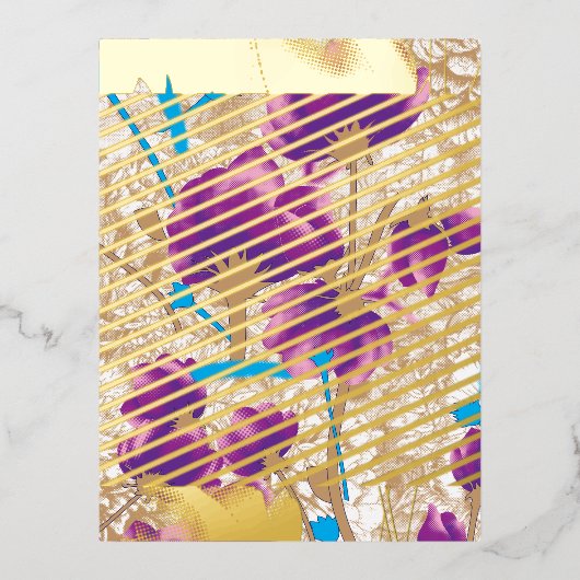 Levendig bloemmotief met paarse en blauwe f folie feestdagen briefkaart (Voorkant)