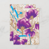 Levendig bloemmotief met paarse en blauwe f informatiekaartje (Voorkant / Achterkant)