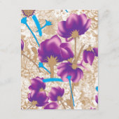 Levendig bloemmotief met paarse en blauwe f informatiekaartje (Achterkant)