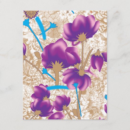 Levendig bloemmotief met paarse en blauwe f informatiekaartje (Voorkant)