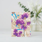 Levendig bloemmotief met paarse en blauwe f informatiekaartje (Staand voorkant)