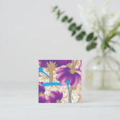 Levendig bloemmotief met paarse en blauwe f informatiekaartje (Staand voorkant)