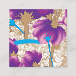 Levendig bloemmotief met paarse en blauwe f informatiekaartje