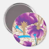 Levendig bloemmotief met paarse en blauwe f magneet (Voorkant / Achterkant)