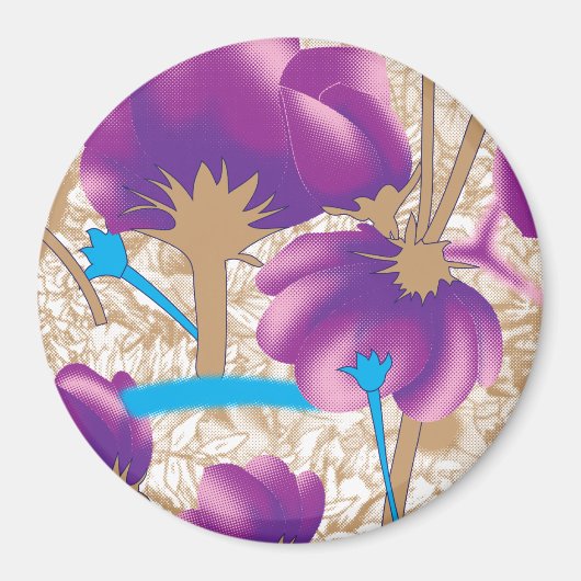 Levendig bloemmotief met paarse en blauwe f magneet (Voorkant)