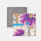 Levendig bloemmotief met paarse en blauwe f magneet (Voorkant / Achterkant)