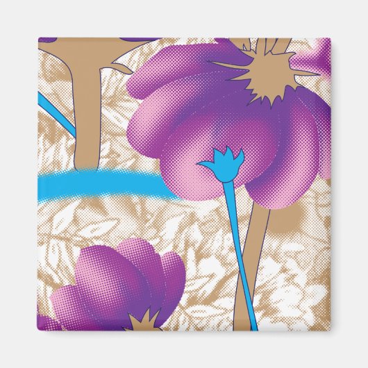 Levendig bloemmotief met paarse en blauwe f magneet (Voorkant)