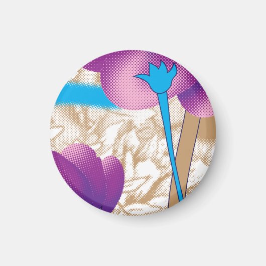 Levendig bloemmotief met paarse en blauwe f magneet (Voorkant)