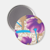 Levendig bloemmotief met paarse en blauwe f magneet (Voorkant / Achterkant)