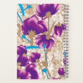 Levendig bloemmotief met paarse en blauwe f notitieboek (Achterkant)