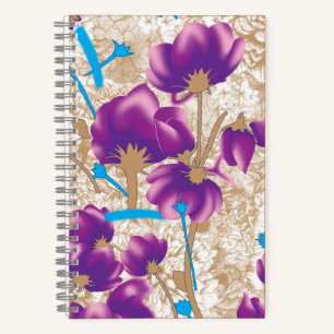 Levendig bloemmotief met paarse en blauwe f notitieboek