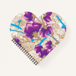 Levendig bloemmotief met paarse en blauwe f notitieboek