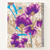 Levendig bloemmotief met paarse en blauwe f notitieboek (Achterkant)