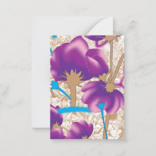 Levendig bloemmotief met paarse en blauwe f notitiekaartje