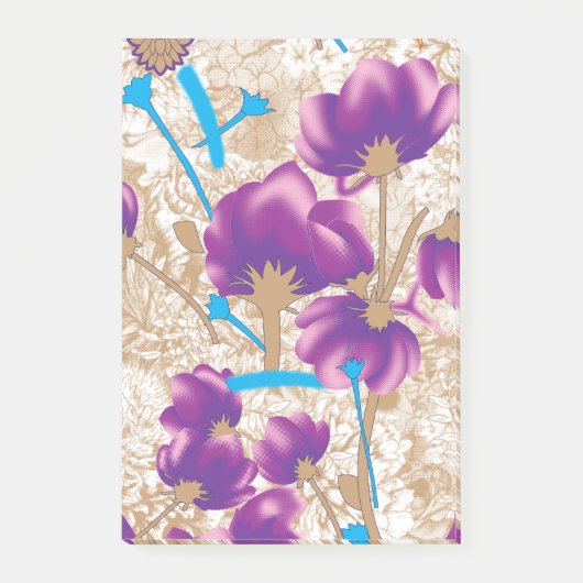 Levendig bloemmotief met paarse en blauwe f post-it® notes (Voorkant)
