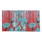 Levendig bloemmotief met turquoise bloemen, rood kussensloop (Achterkant)