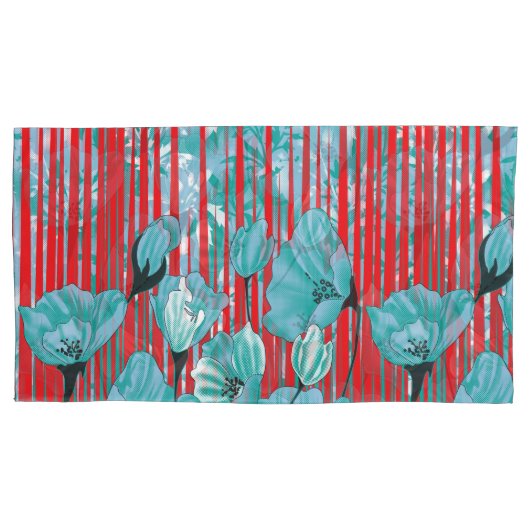 Levendig bloemmotief met turquoise bloemen, rood kussensloop (Voorkant)