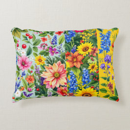 Levendig bloemmotief met zonnebloem en dahlia accent kussen