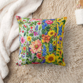 Levendig bloemmotief met zonnebloem en dahlia kussen