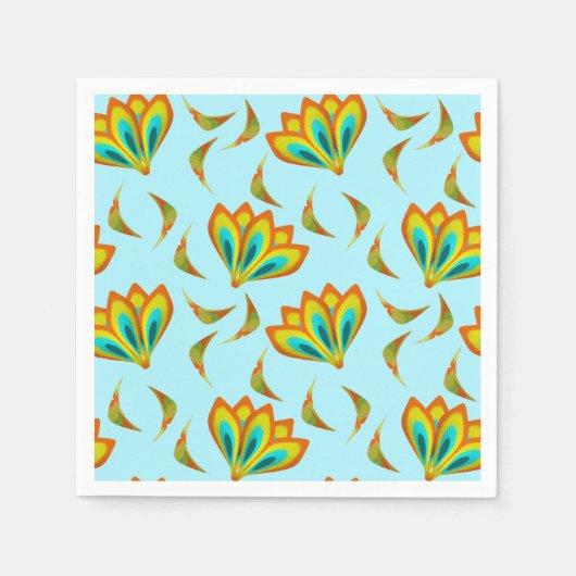 Levendig bloemmotief op lichtblauwe achtergrond servet (Voorkant)
