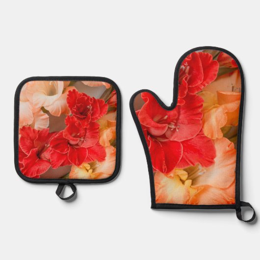 Levendig bloemmotief ovenwant & pannenlap set (Voorkant)