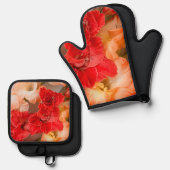 Levendig bloemmotief ovenwant & pannenlap set (Voorkant / Achterkant)