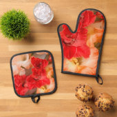 Levendig bloemmotief ovenwant & pannenlap set (Top down)