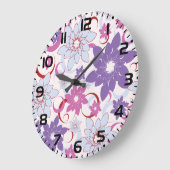 Levendig bloemmotief Paarse roze blauwe bloemen Grote Klok (Hoek)