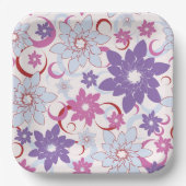 Levendig bloemmotief Paarse roze blauwe bloemen Papieren Bordje (Voorkant)