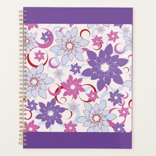 Levendig bloemmotief Paarse roze blauwe bloemen Planner (Voorkant)