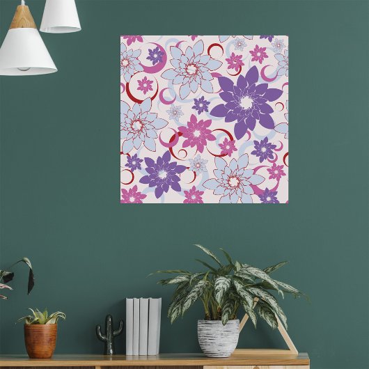 Levendig bloemmotief Paarse roze blauwe bloemen Poster