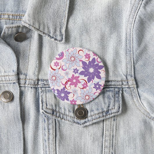 Levendig bloemmotief Paarse roze blauwe bloemen Ronde Button 7,6 Cm