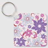 Levendig bloemmotief Paarse roze blauwe bloemen Sleutelhanger (Voorkant)