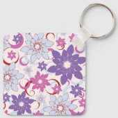 Levendig bloemmotief Paarse roze blauwe bloemen Sleutelhanger (Achterkant)