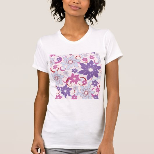 Levendig bloemmotief Paarse roze blauwe bloemen T-shirt (Voorkant)