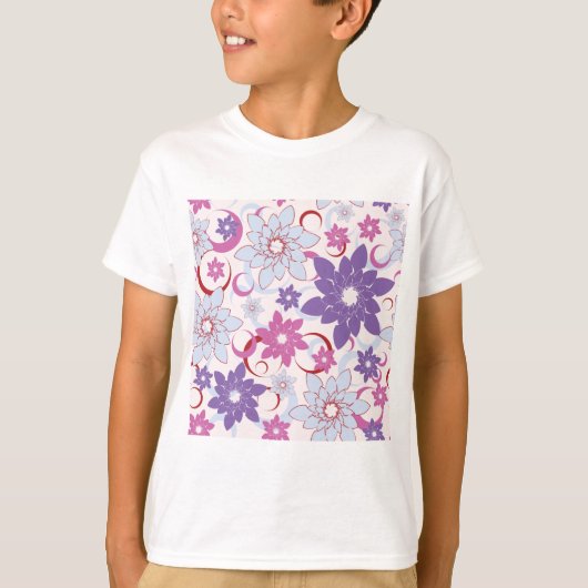 Levendig bloemmotief Paarse roze blauwe bloemen T-shirt (Voorkant)