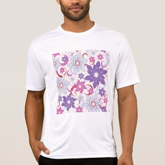 Levendig bloemmotief Paarse roze blauwe bloemen T-shirt (Voorkant)