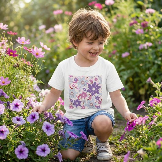 Levendig bloemmotief Paarse roze blauwe bloemen T-shirt