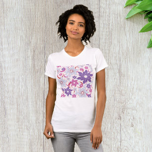 Levendig bloemmotief Paarse roze blauwe bloemen T-shirt