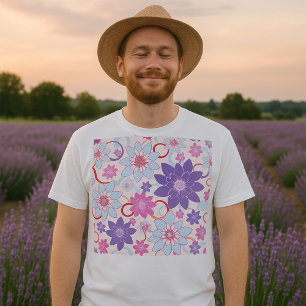 Levendig bloemmotief Paarse roze blauwe bloemen T-shirt