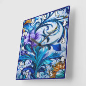 Levendig bloemontwerp met blauwe en Paarse accente Vierkante Klok (Hoek)