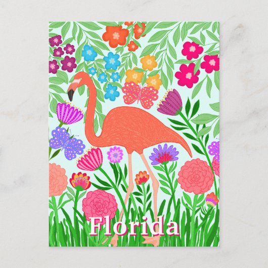 Levendig bloemontwerp van flamingo's in de tuin briefkaart (Voorkant)