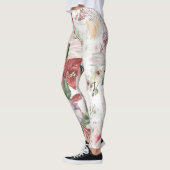 Levendig bloempatroon Bourgogne en schattig kant Leggings (Links)