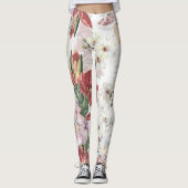 Levendig bloempatroon Bourgogne en schattig kant Leggings (Voorkant)